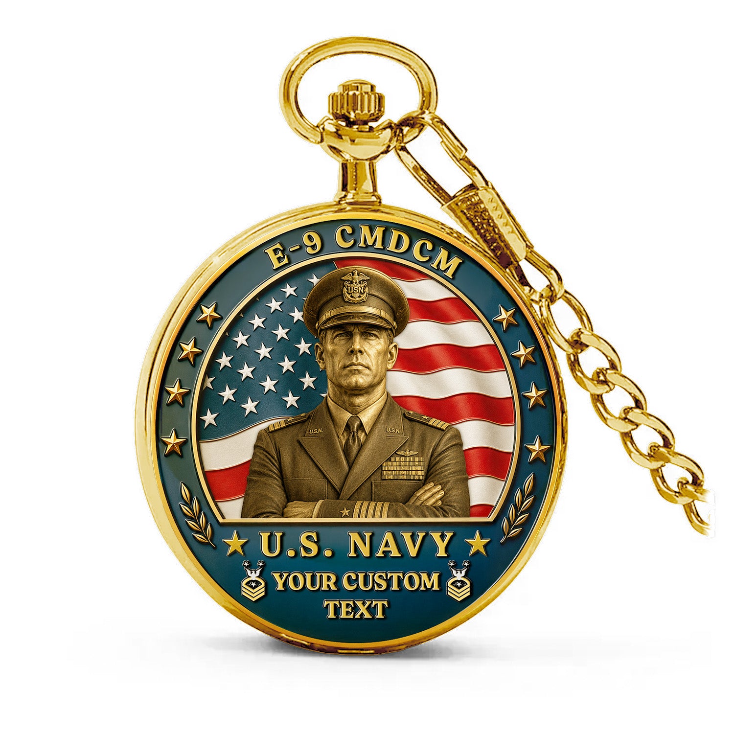 US Navy Sailor Pocket Watch Custom Name Rank Veteran Gift