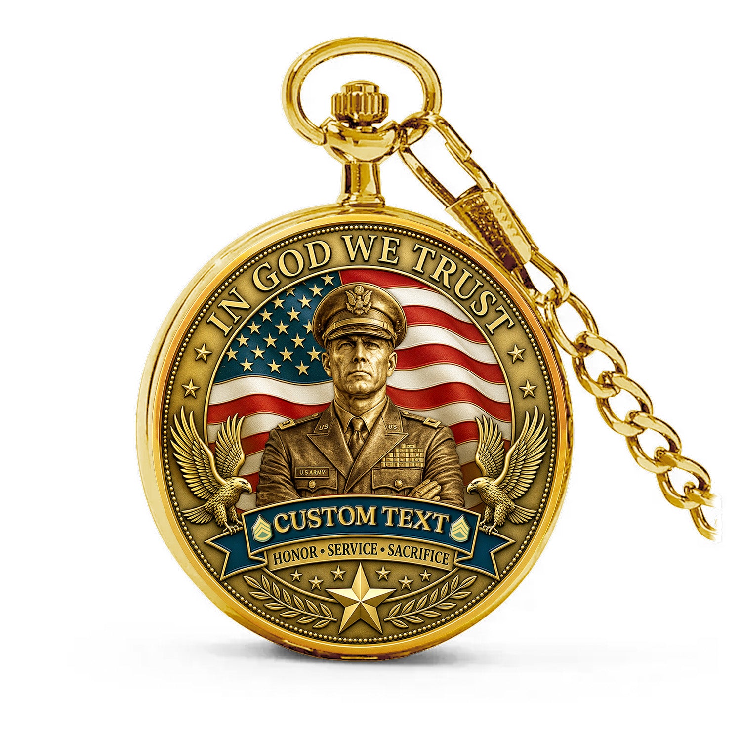 US Army Personalized Pocket Watch Custom Rank Veteran Gift