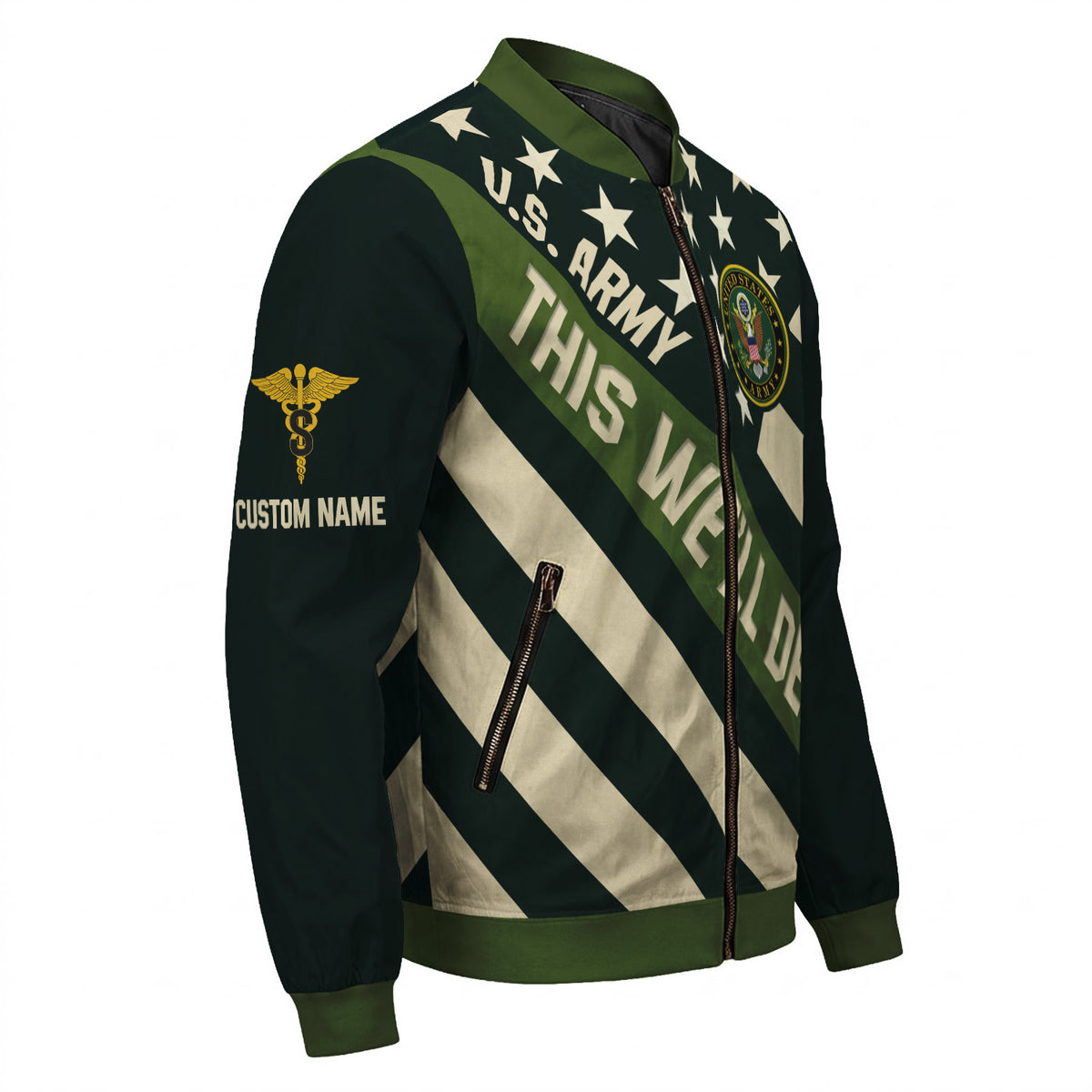 Custom US Army Soldier Bomber Jacket with Personalized Text & Military Rank