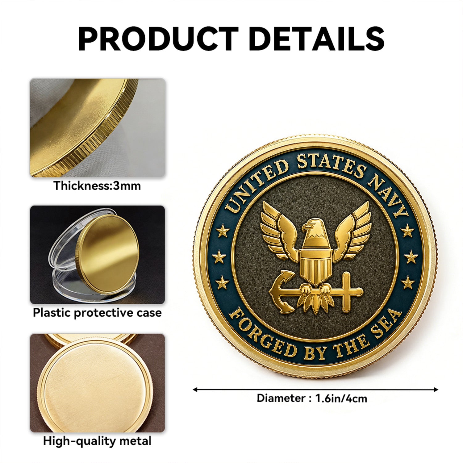 Custom US Navy Career Rank Text 3D Challenge Coin