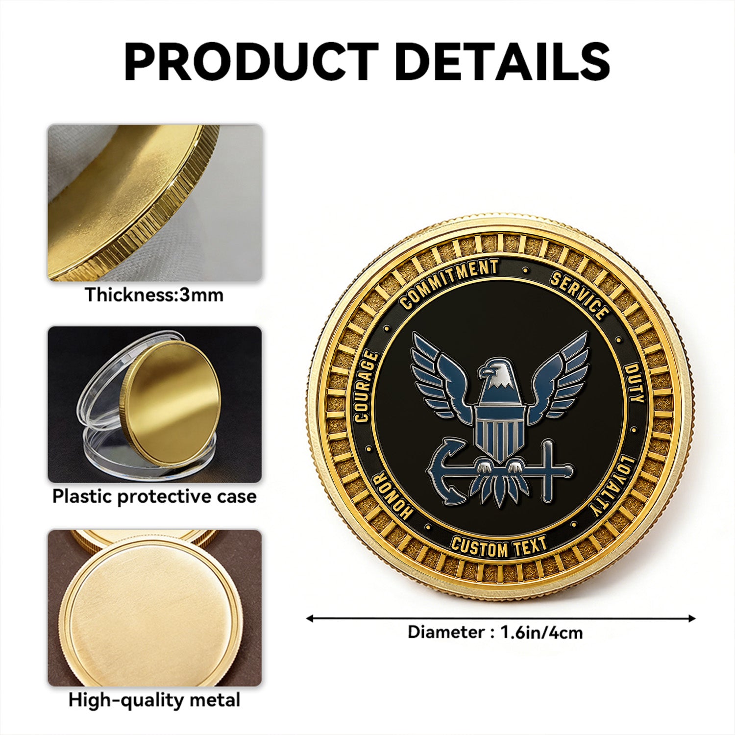 US Navy Custom Rank and Text 3D Challenge Coin Tribute