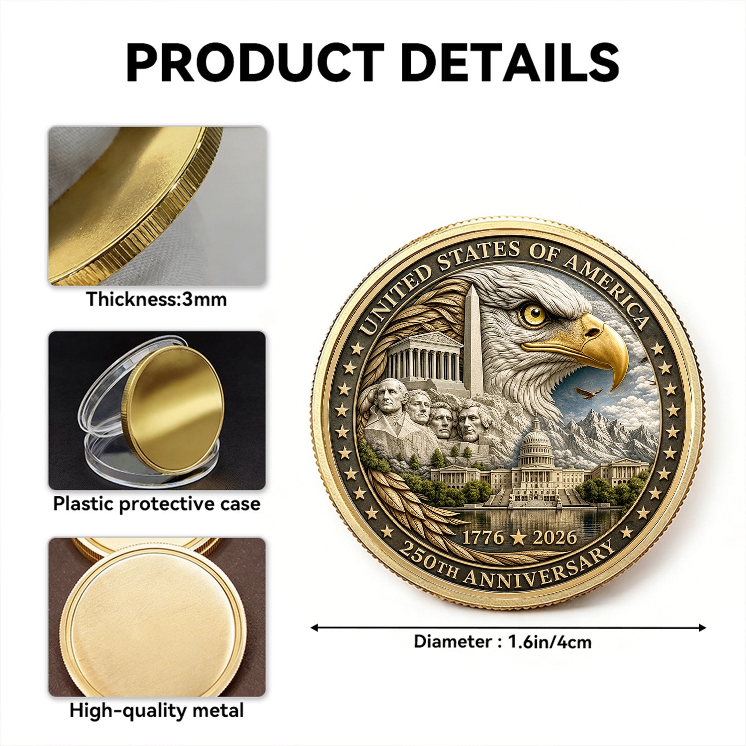 USAF Custom Text Rank 250th USA 3D Challenge Coin Gift