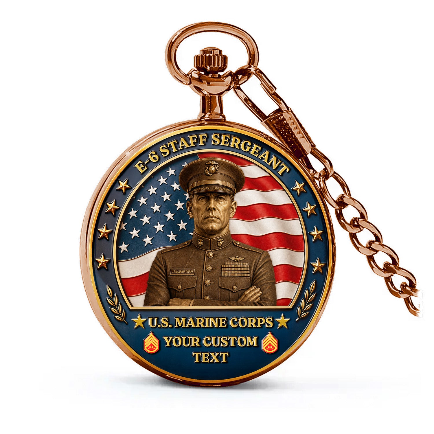 Custom USMC Rank Pocket Watch Military Veteran Gift