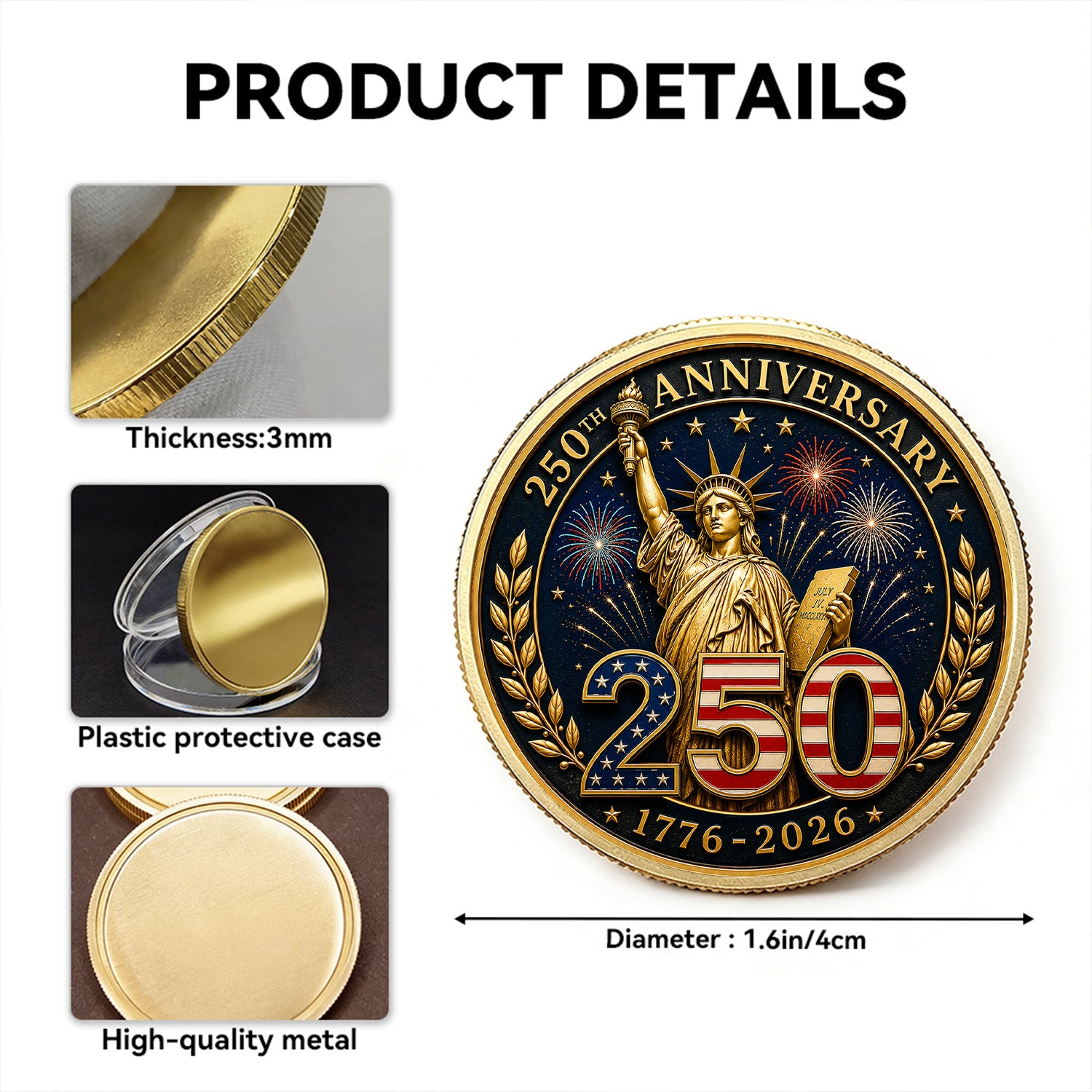 USA 250th Anniversary Custom Army Rank Name 3D Challenge Coin Gift