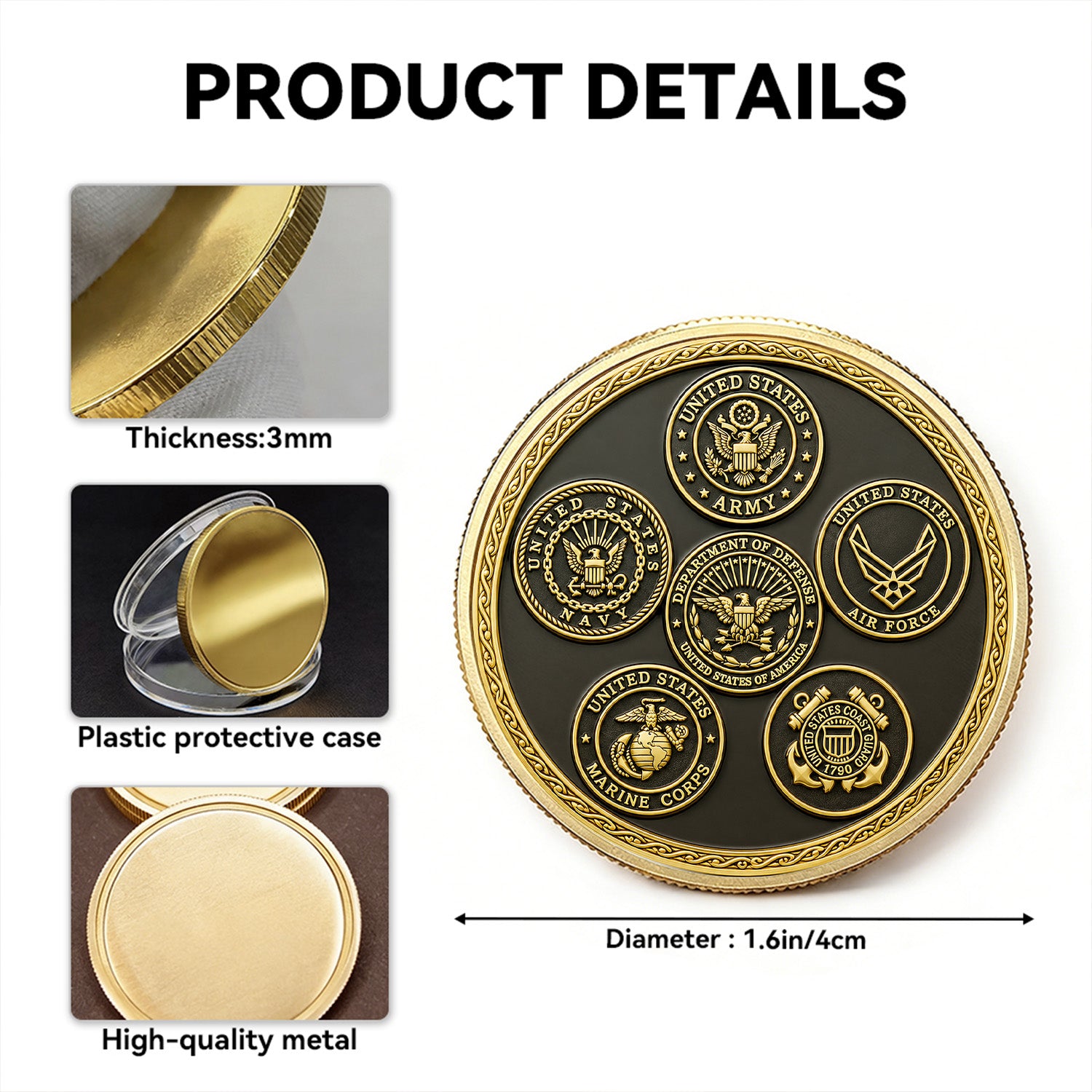 Custom USMC Marine Rank and Service Text 3D Challenge Coin