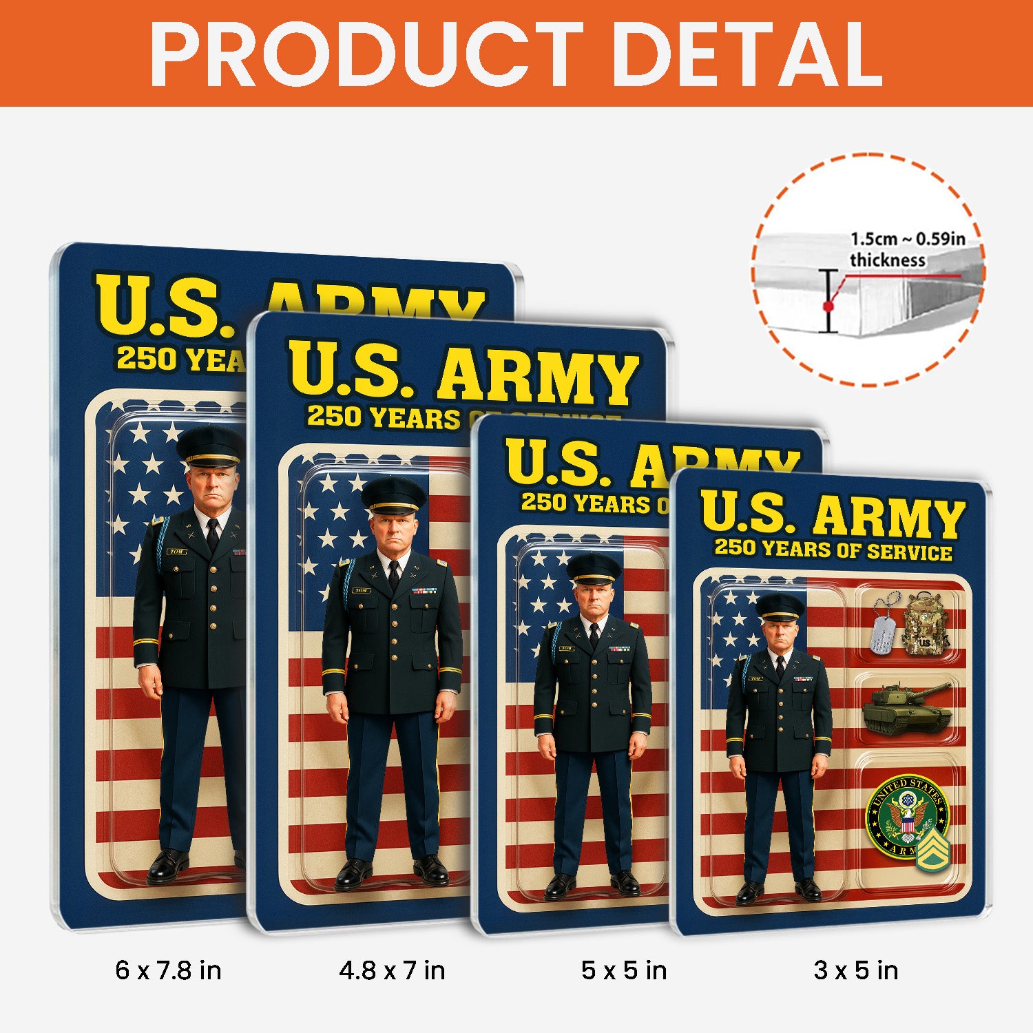 Personalized US Army 250th Years Of Service Custom Figure Male Army Officer Service Uniform Acrylic Block
