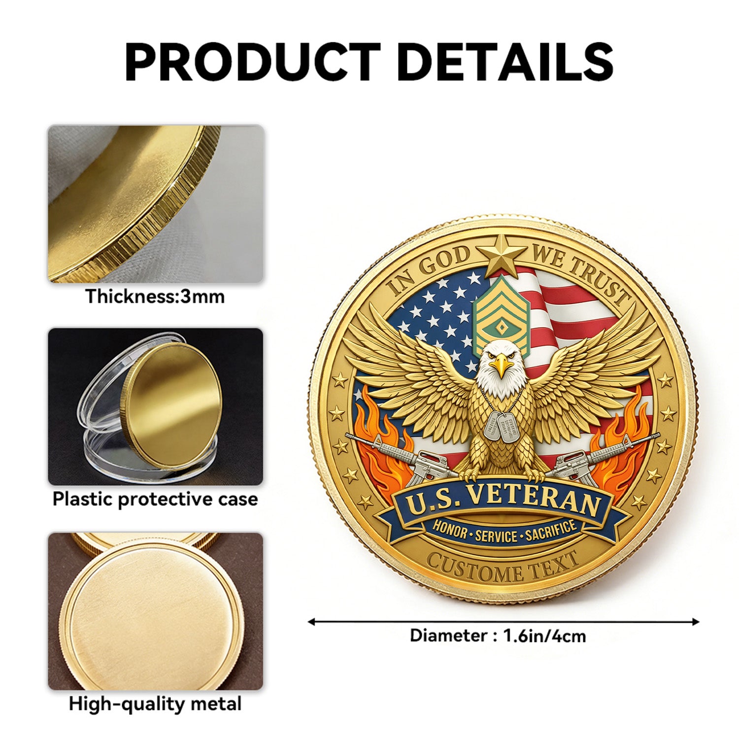Personalized U.S. Army Veteran Eagle Challenge Coin
