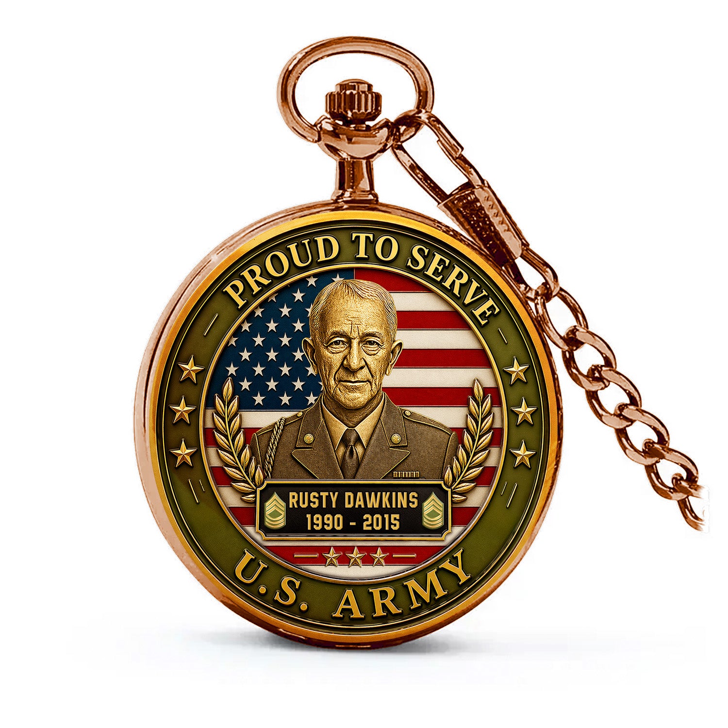 Army Custom Rank Pocket Watch 250 Years Patriotic Gift