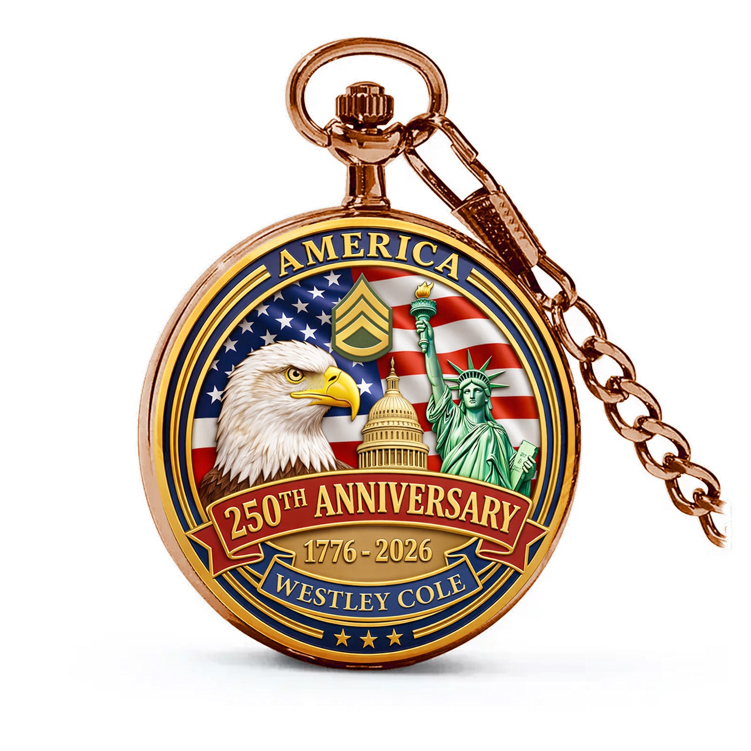 Personalized US Army Pocket Watch Custom Text Veteran Gift