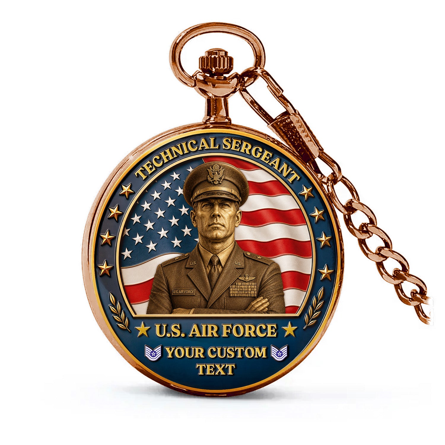 Custom US Air Force Rank Pocket Watch Military Gift