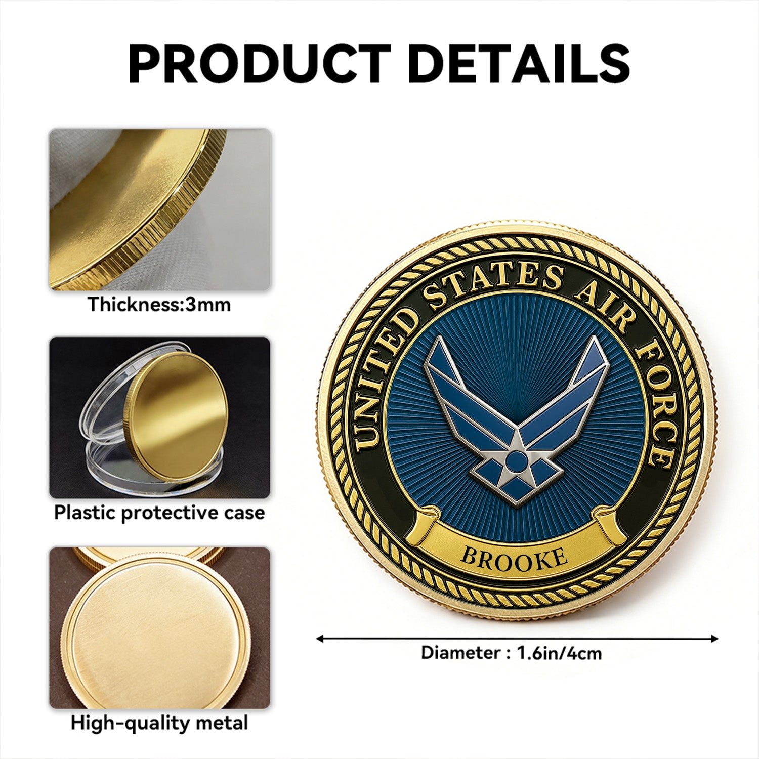 Custom Air Force Challenge Coin Personalized Rank Name Gift