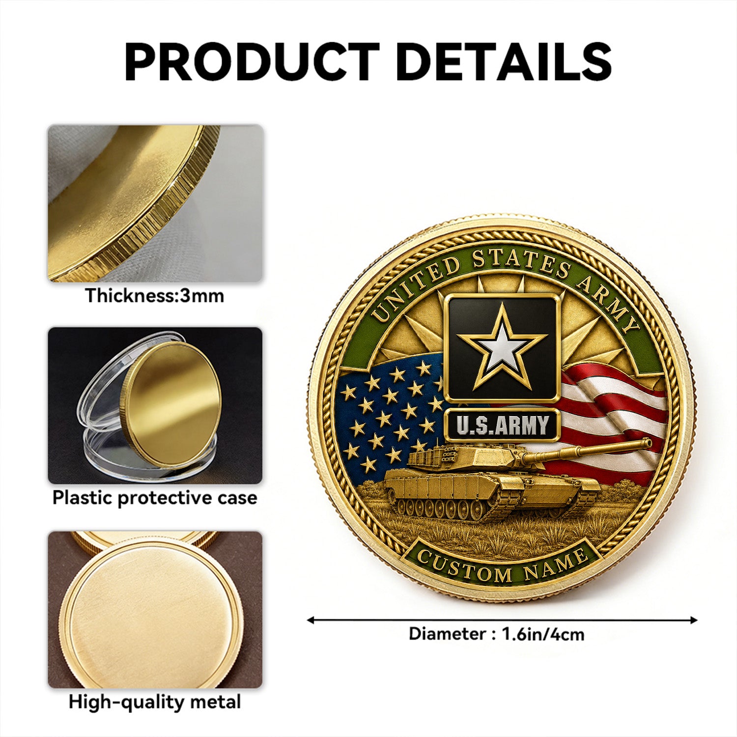 Army Retirement Custom Rank Message 3D Challenge Coin Gift