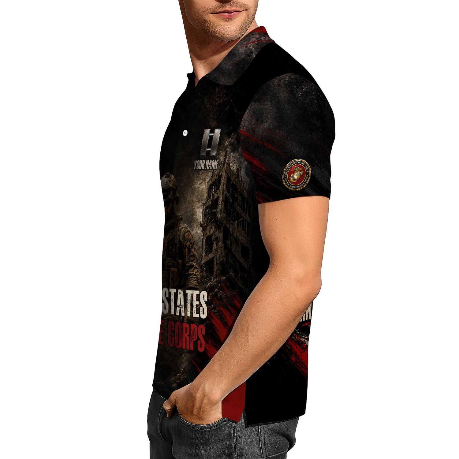 US Marine Corps Personalized Military Rank All Over Print Polo Shirt