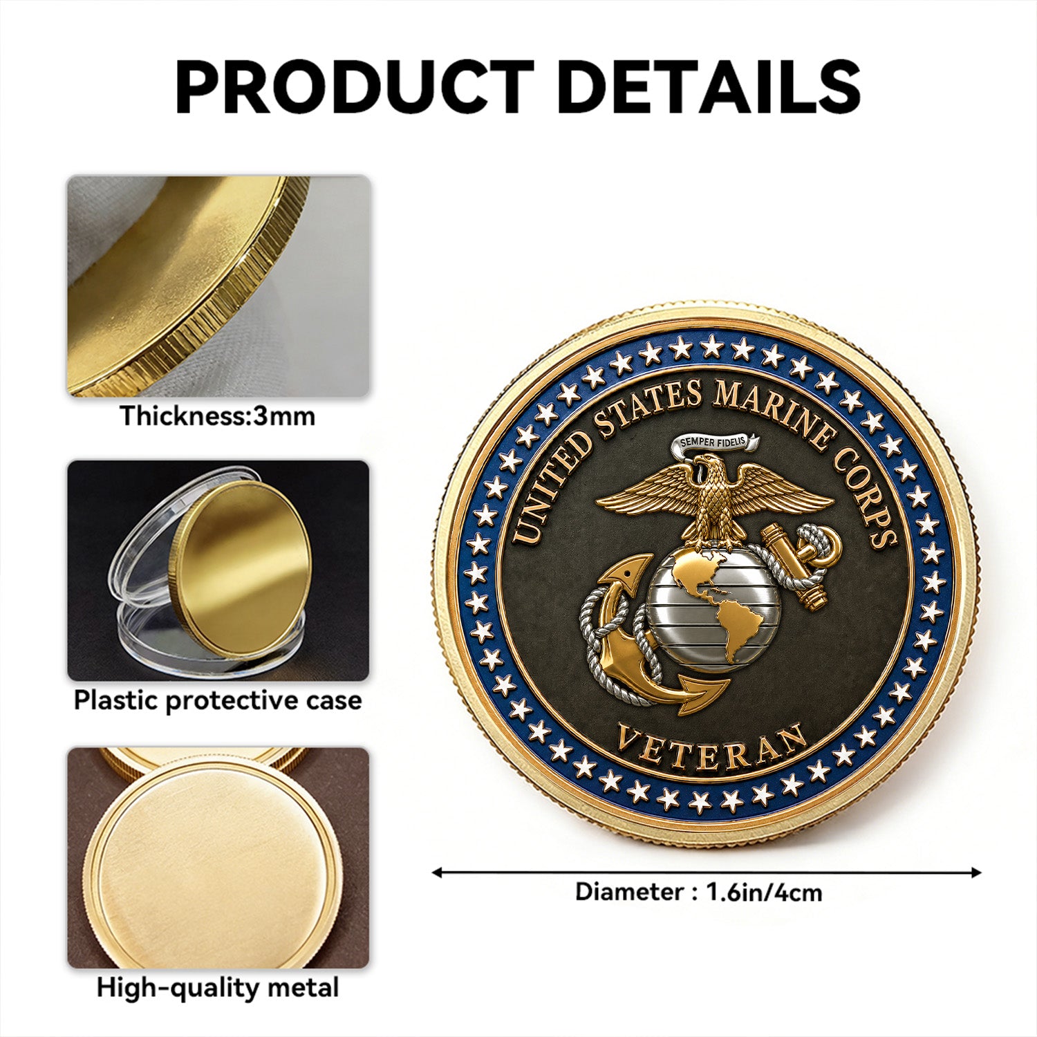 US Marine Corps Custom Rank Message 3D Challenge Coin Tribute