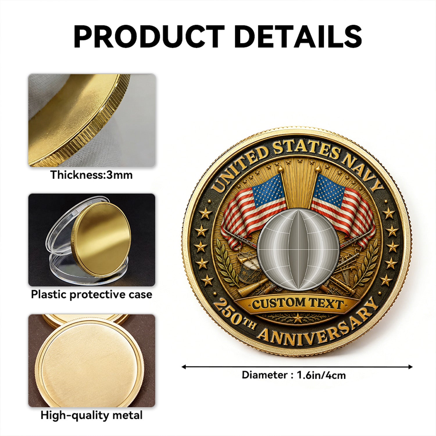 Personalized U.S. Navy 250th Anniversary Soldier Challenge Coin