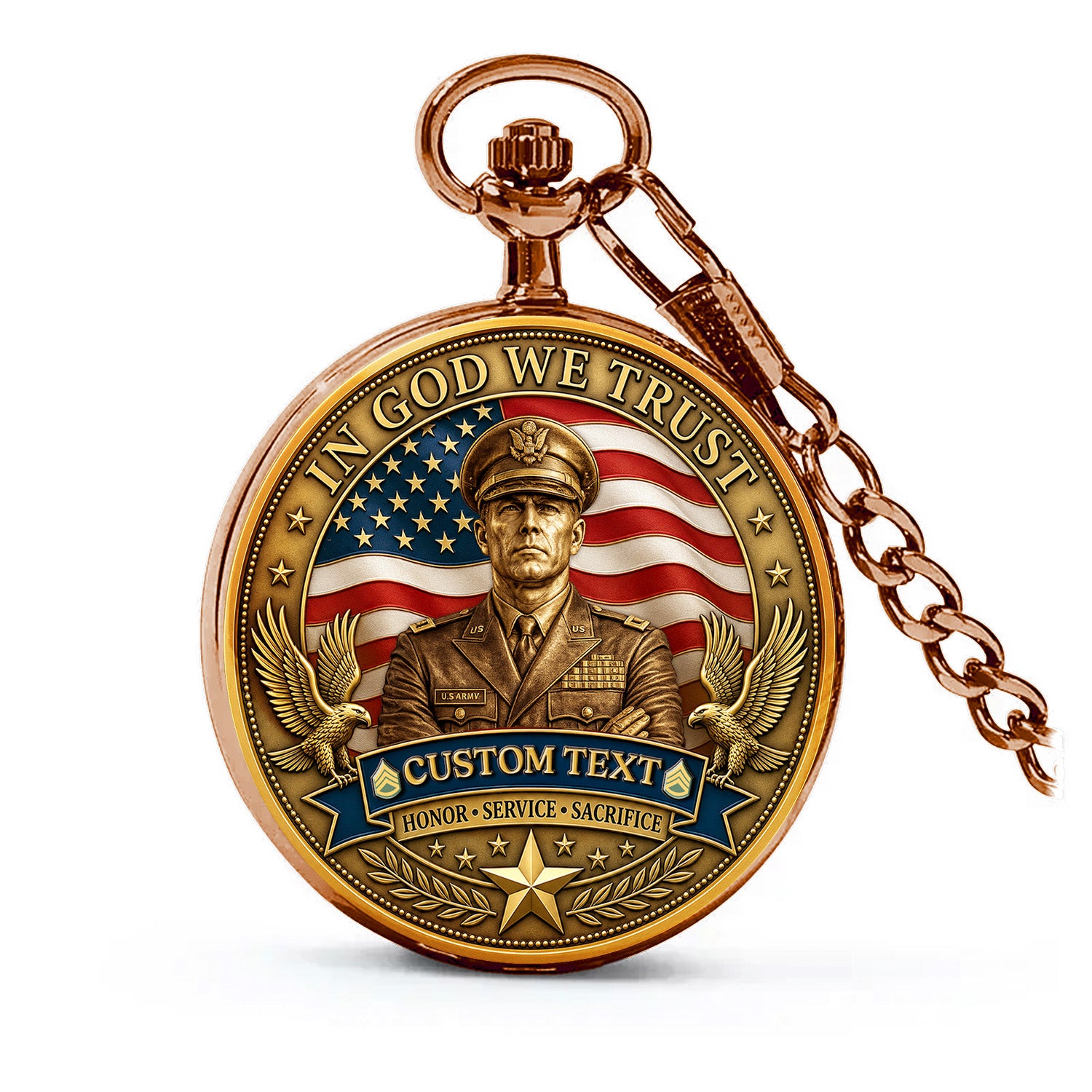 US Army Personalized Pocket Watch Custom Rank Veteran Gift