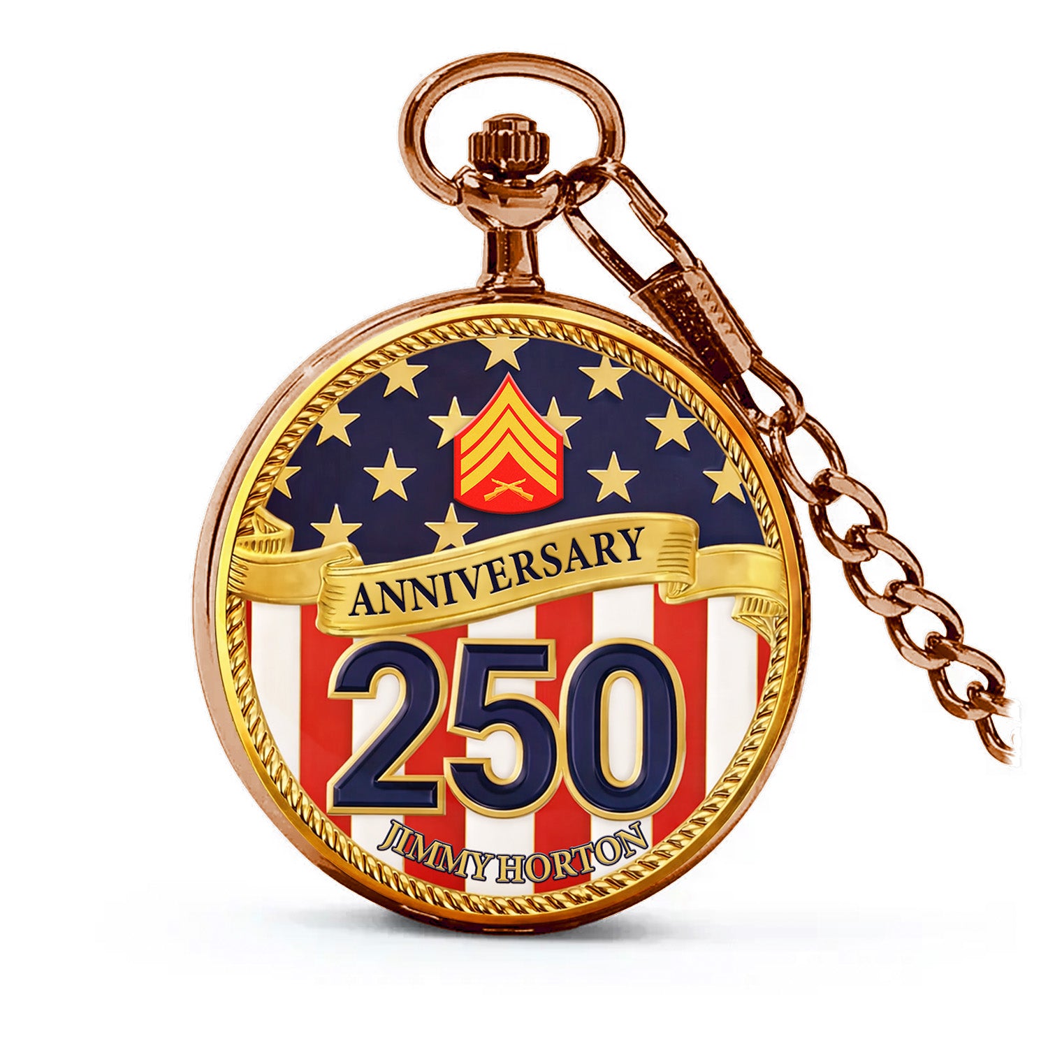 Marine Veteran Pocket Watch Personalized Name Rank