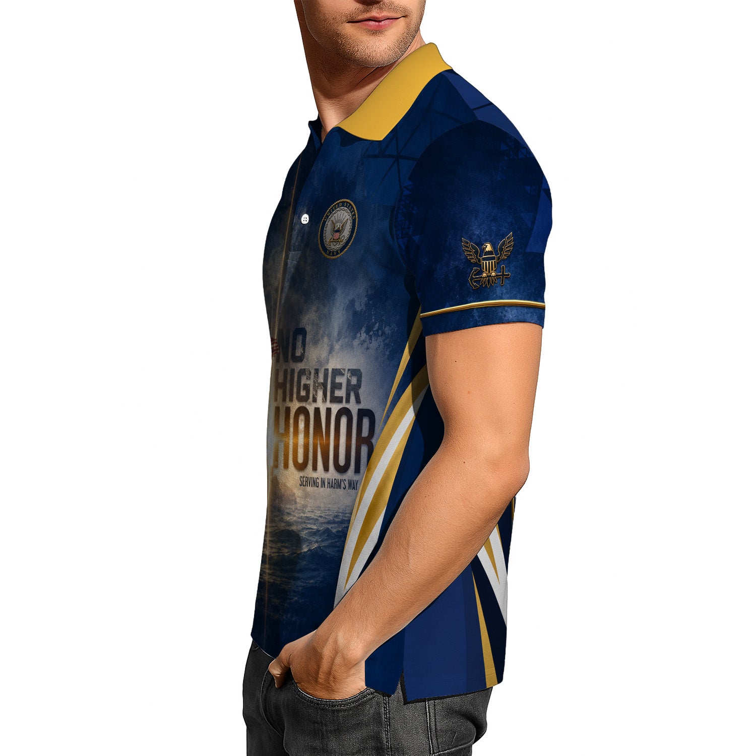 US Navy Military Personalized Rank Polo Shirt Gift for Men