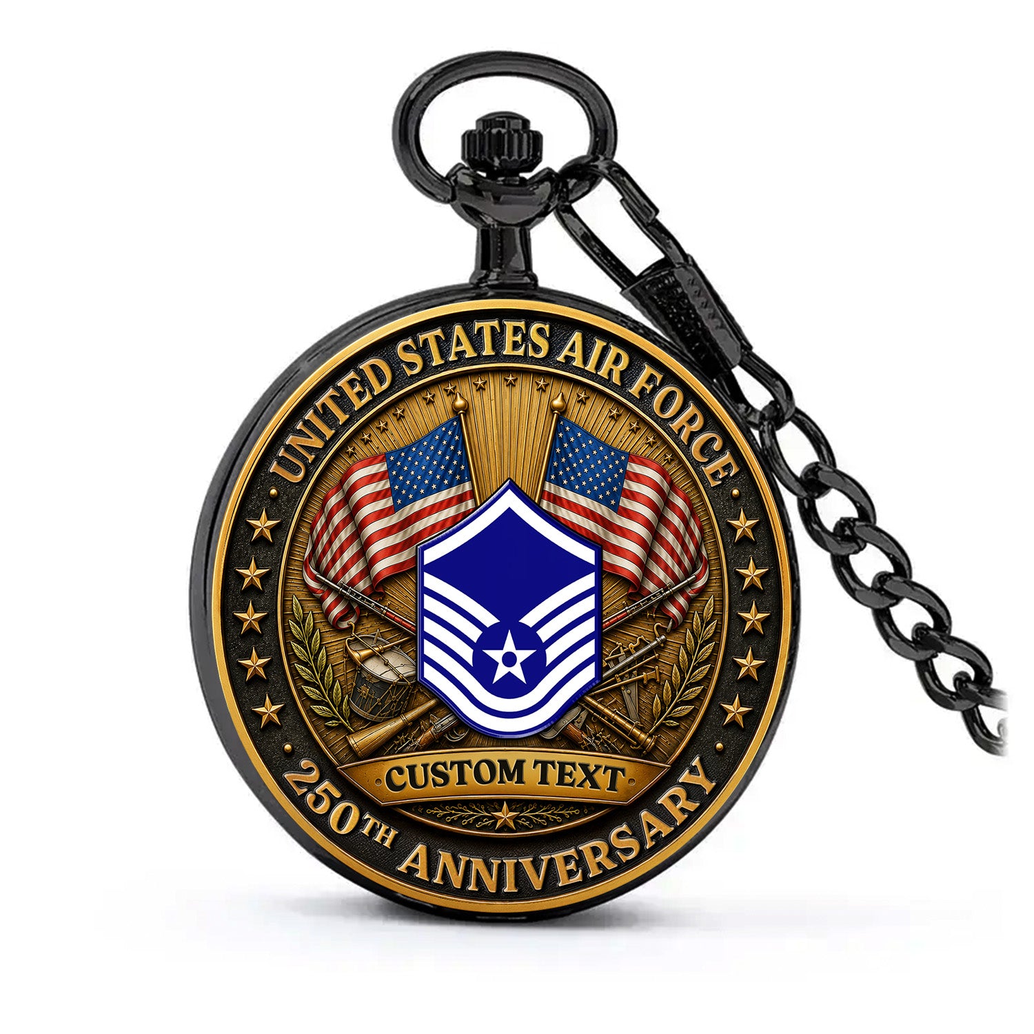 US Air Force Pocket Watch Personalized Text and Rank