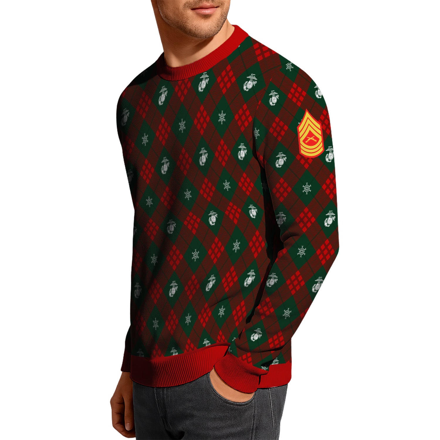 Custom Ranks USMC Ugly Christmas Sweater for Women Men KRUST08