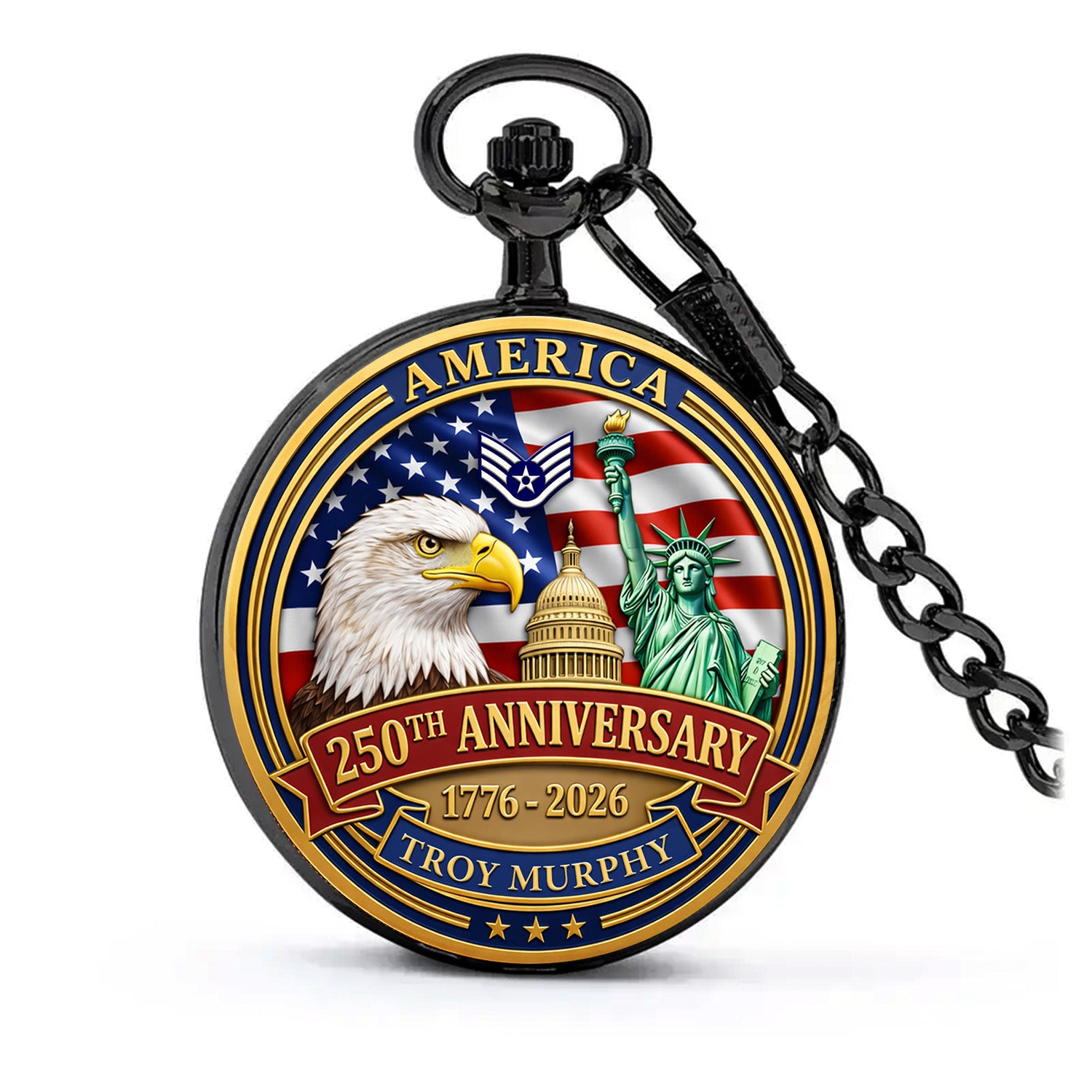 US Air Force Pocket Watch Custom Text Military Gift