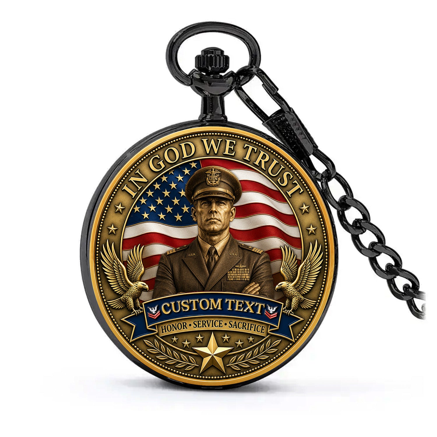 US Navy Pocket Watch Custom Rank Name Retirement Gift