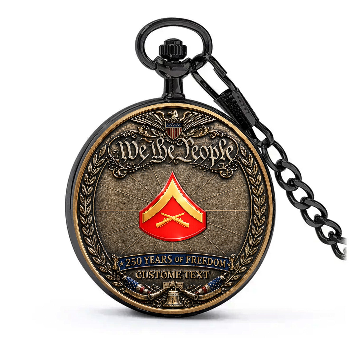 USMC 250 Years Pocket Watch Custom Name Rank Veteran Gift
