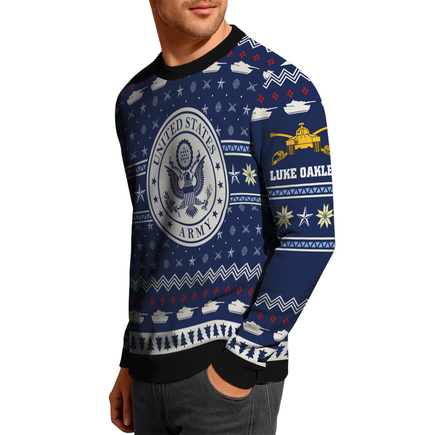 Custom Ranks And Text US Army Ugly Christmas Sweater for Women Men KRUST01