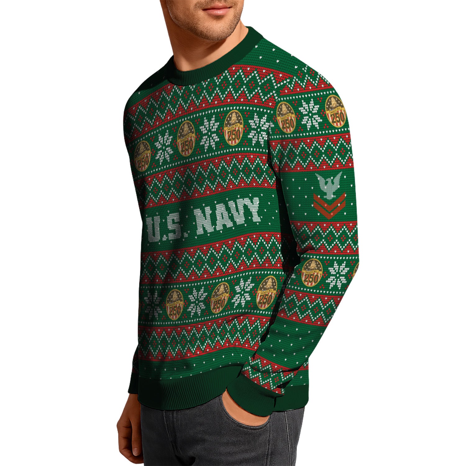 Custom Ranks US Navy Ugly Christmas Sweater for Women Men KRUST09