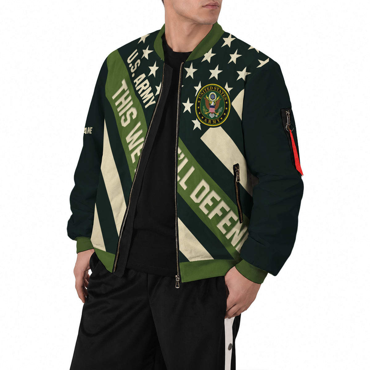 Custom US Army Soldier Bomber Jacket with Personalized Text & Military Rank