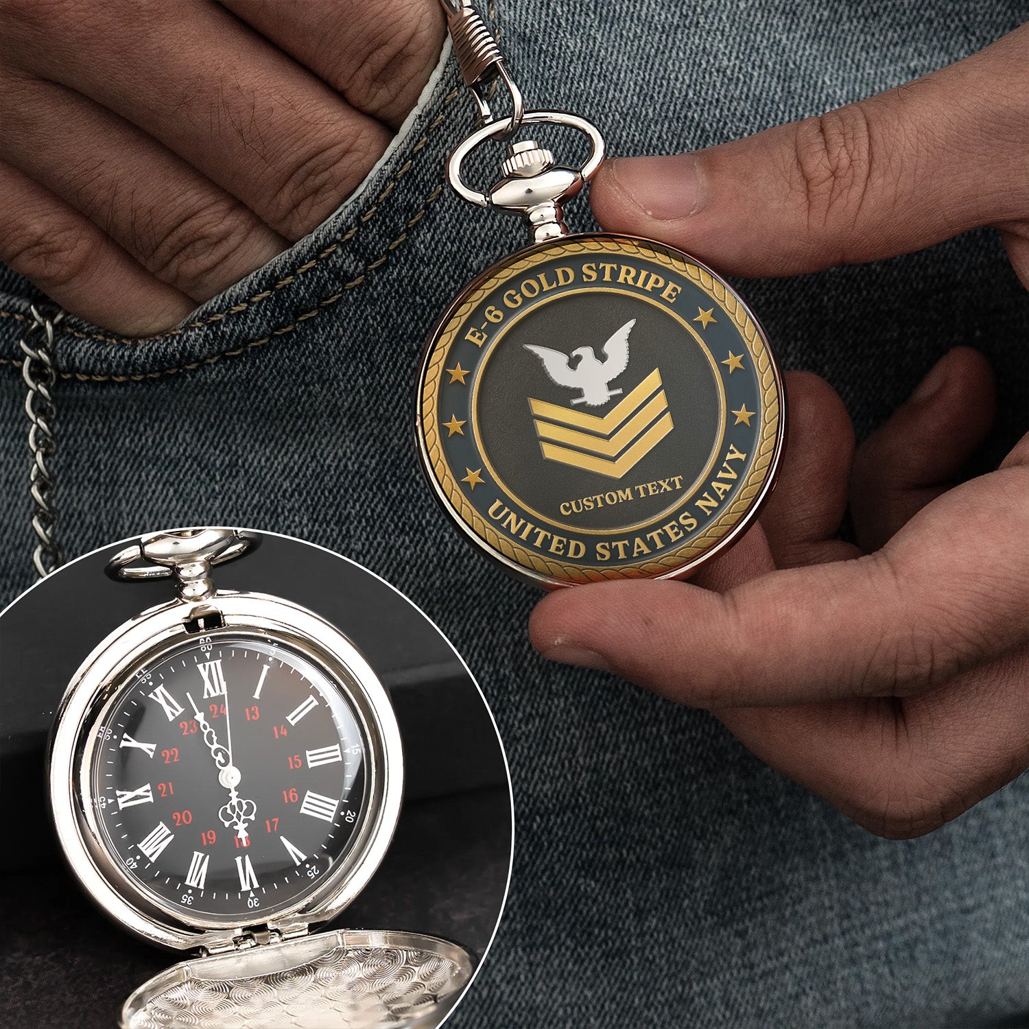 Custom US Navy Veteran Pocket Watch Personalized Military Gift