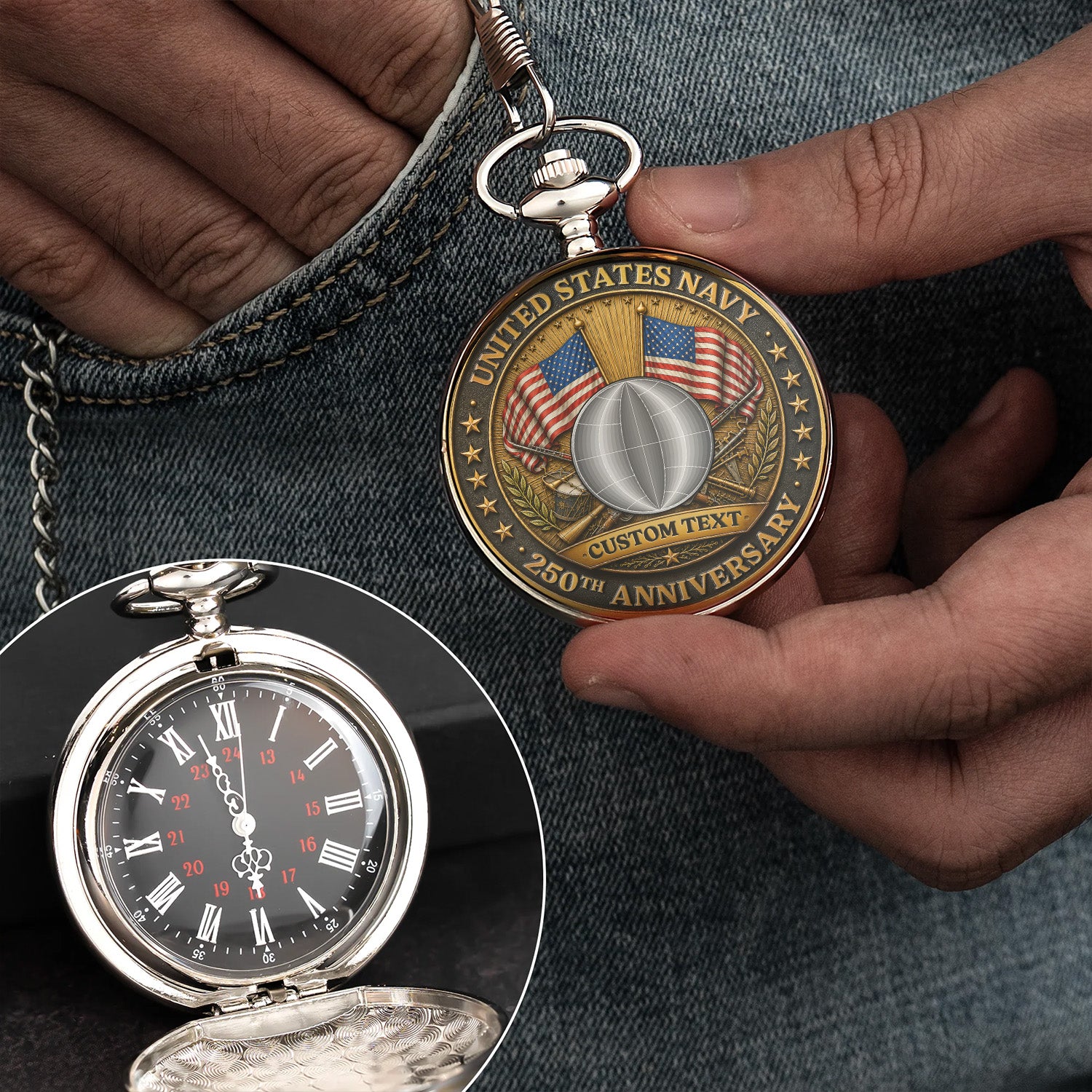 Personalized Navy Chief Pocket Watch 250th Anniversary Gift