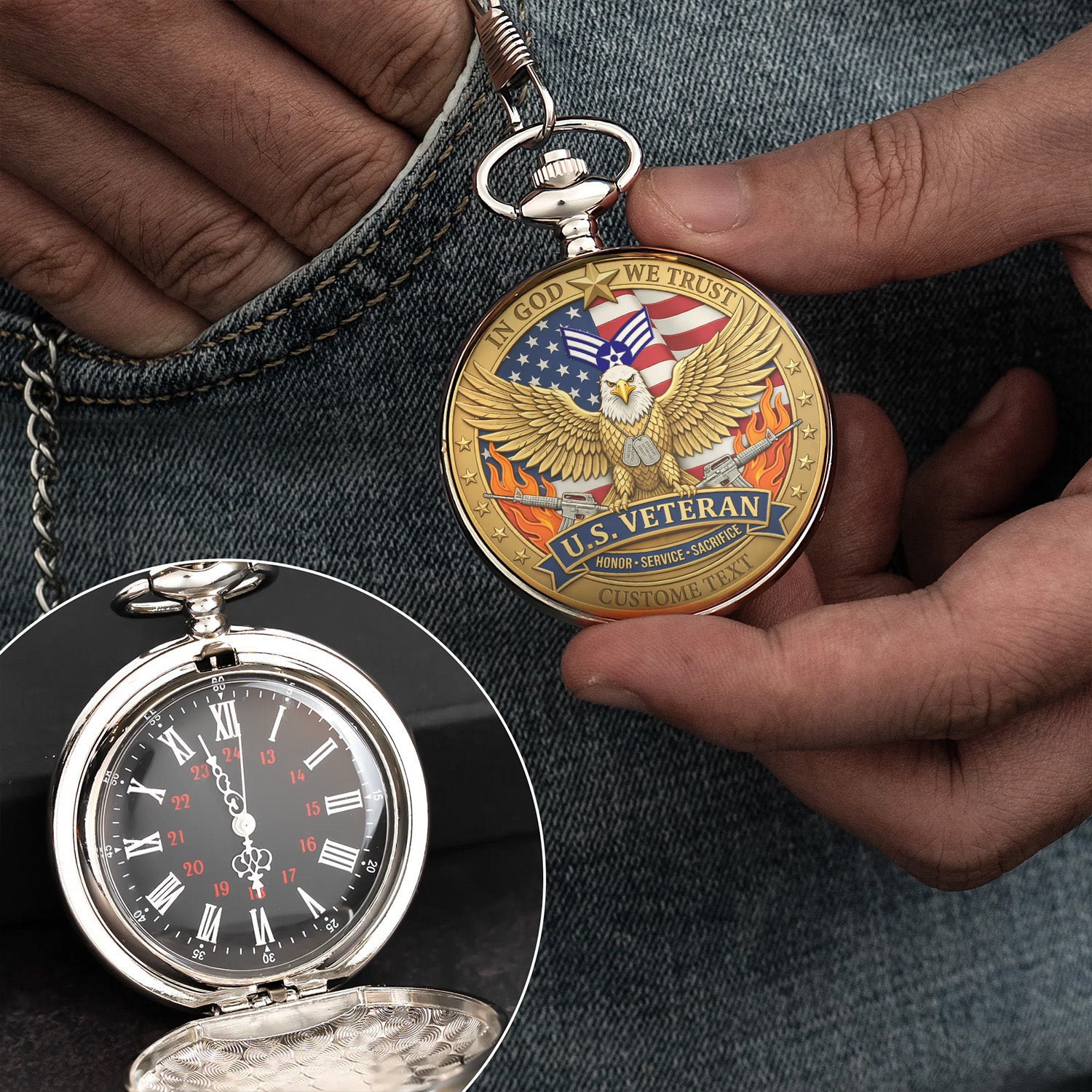 US Air Force 250th Anniversary Pocket Watch Veteran Gift