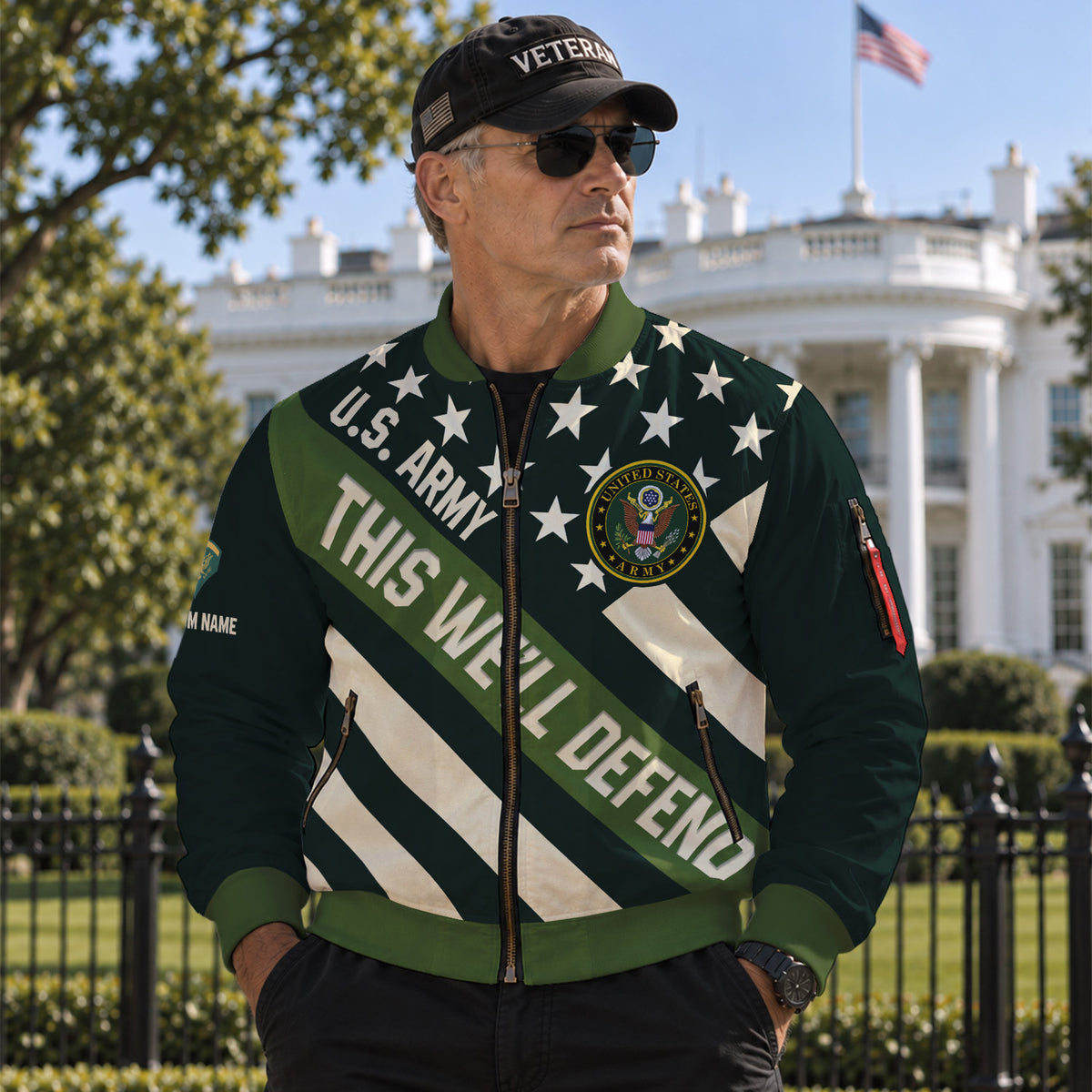 Custom US Army Soldier Bomber Jacket with Personalized Text & Military Rank