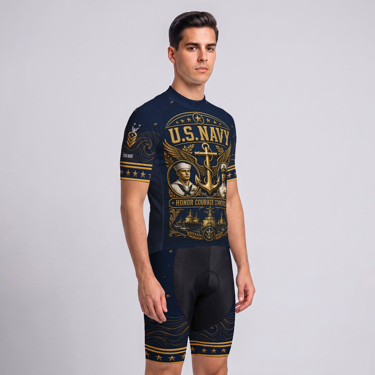 Personalized US Navy Cycling Jersey Custom Name & Rank Shirt
