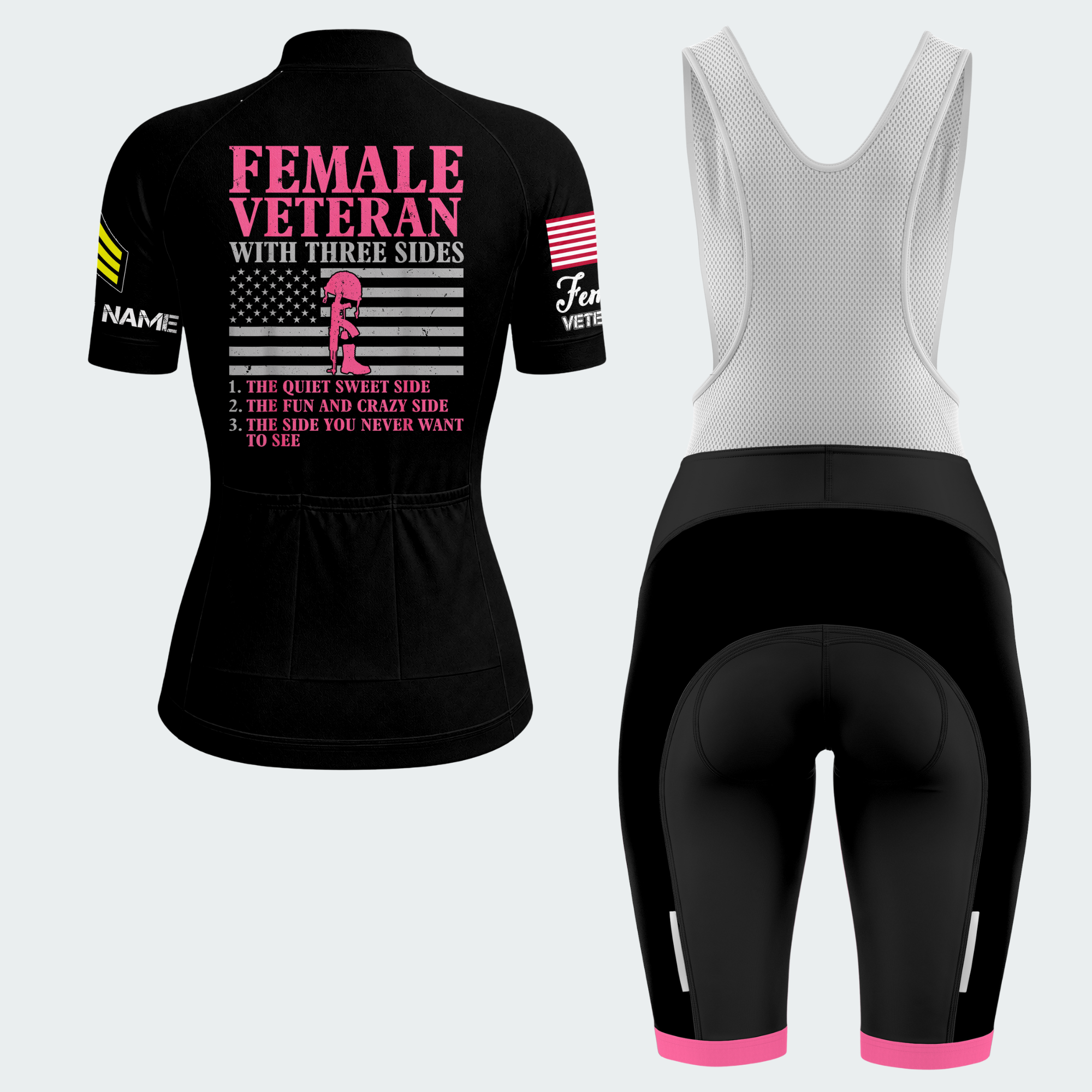Women’s Personalized Army Female Veteran With Three Sides Cycling Jersey & Kit