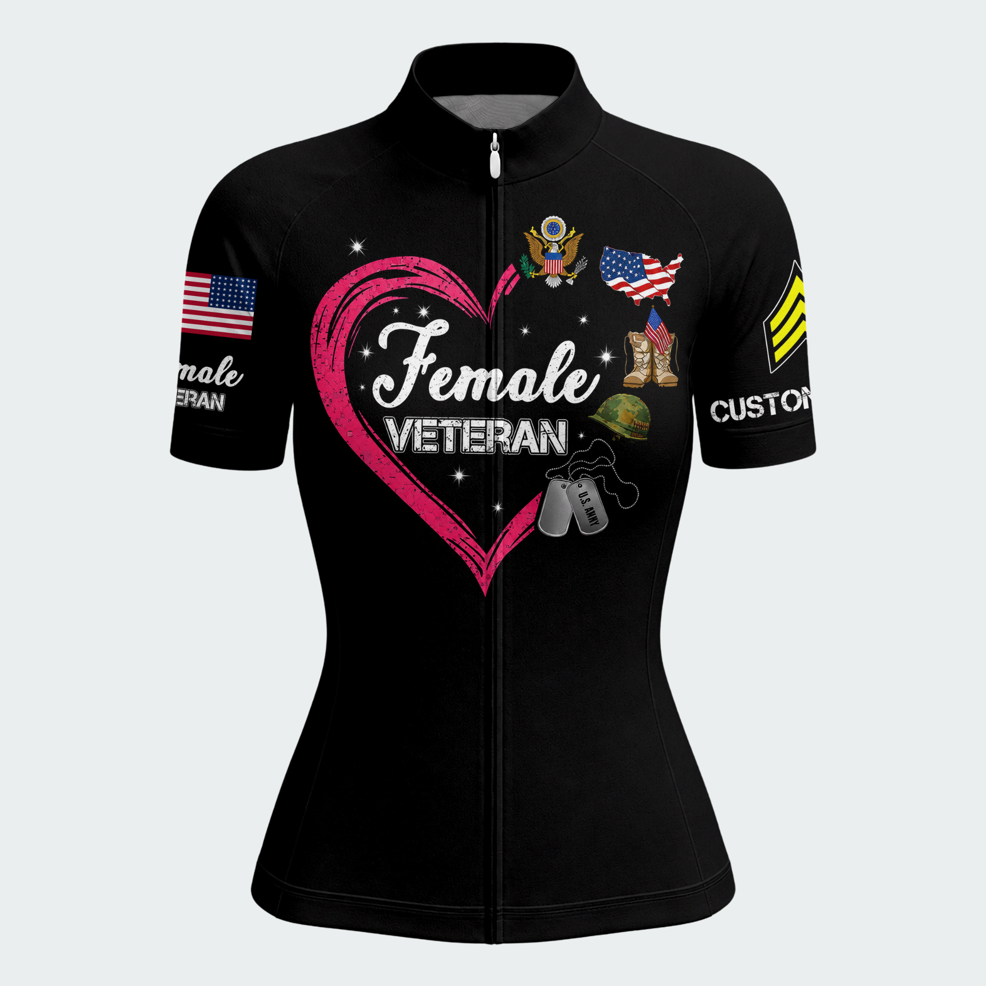 Women’s Personalized Army Female Veteran With Three Sides Cycling Jersey & Kit