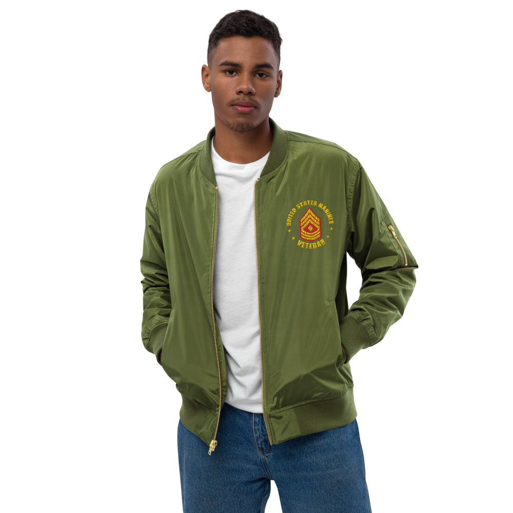 US Marines Veteran Defender Of Freedom, Custom MARlNE Ranks, Insignia On Left Chest, Embroidered Recycled Bomber Jacket