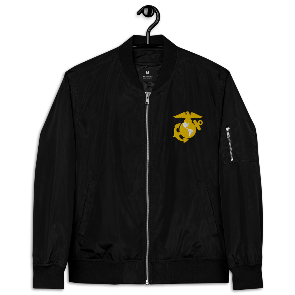 Never Underestimate An Old Marine, Custom MARlNE Ranks, Insignia On Back, Embroidered Recycled Bomber Jacket