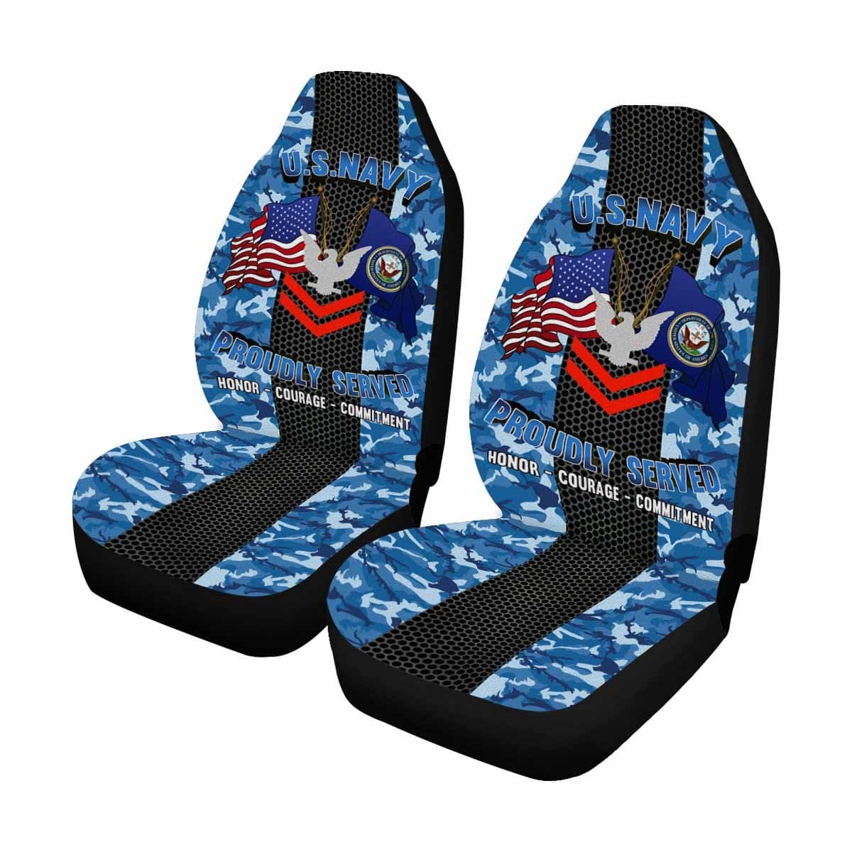 US Navy E-5 Petty Officer Second Class E5 PO2 Collar Device Car Seat Covers (Set of 2)-SeatCovers-Navy-Collar-Veterans Nation