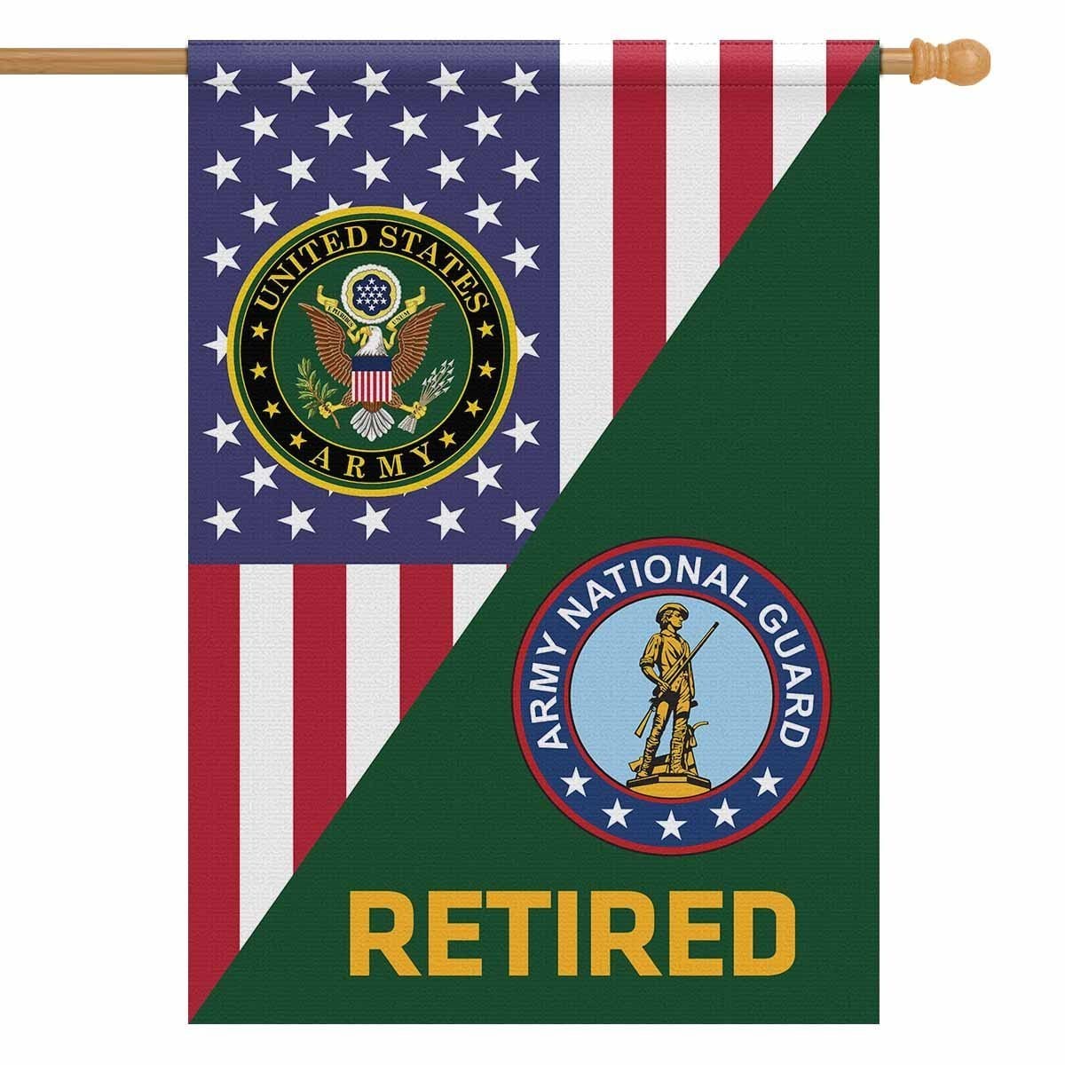 US Army Retired Insignia With America Flag House Flag 28 Inch x 40 Inch Twin-Side Printing-HouseFlag-Army-Veterans Nation