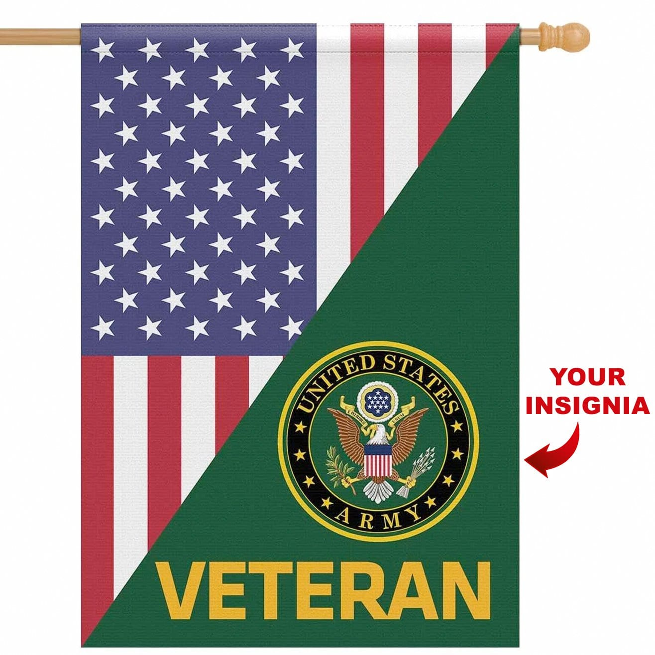 US Army Veteran Insignia With America Flag House Flag 28 Inch x 40 Inch Twin-Side Printing-HouseFlag-Army-Veterans Nation