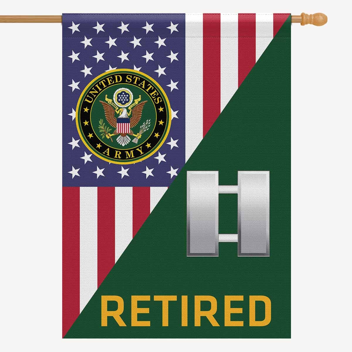 US Army O-3 Captain O3 CPT Retired House Flag 28 Inch x 40 Inch 2-Side Printing-HouseFlag-Army-Ranks-Veterans Nation