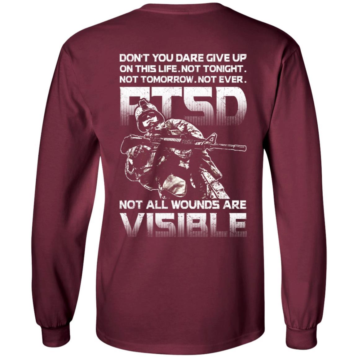 Military T-Shirt "Don't You Dare Give Up - PTSD Men" On Back-TShirt-General-Veterans Nation