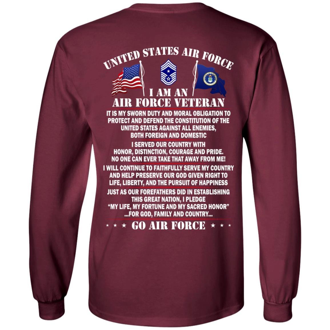 US Air Force E-9 Command Chief Master Sergeant CCM E9 Noncommissioned Officer Ranks - Go Air Force T-Shirt On Back-TShirt-USAF-Veterans Nation