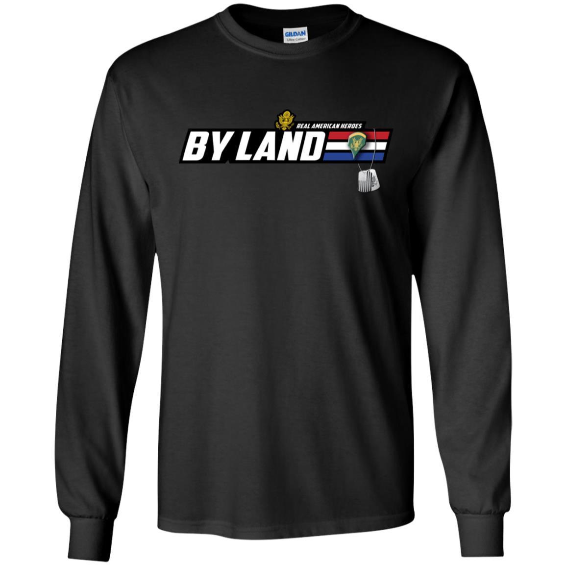 US Army T-Shirt "Real American Heroes By Land" E-5 SPC(SP5) On Front-TShirt-Army-Veterans Nation