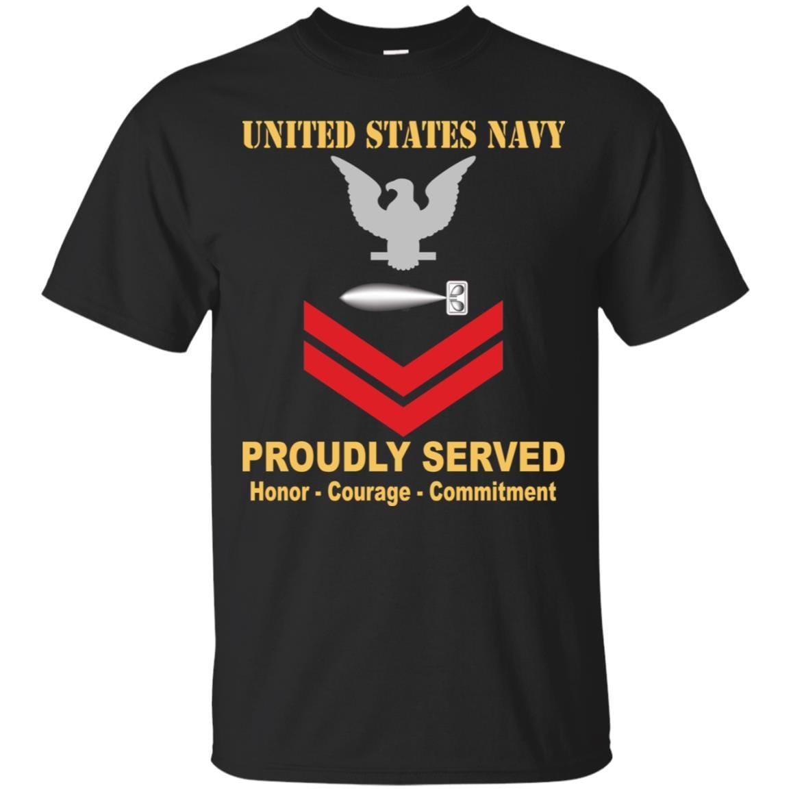 U.S Navy Torpedoman's mate Navy TM E-5 Rating Badges Proudly Served T-Shirt For Men On Front-TShirt-Navy-Veterans Nation