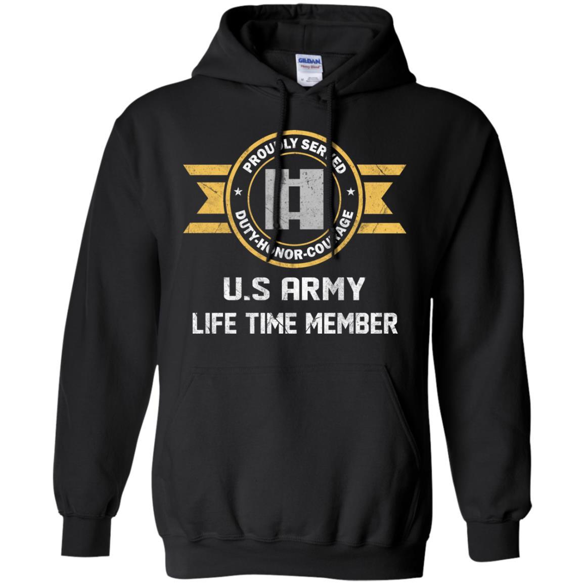 Life Time Member - US Army O-3 Captain O3 CPT Commissioned Officer Ranks Men T Shirt On Front-TShirt-Army-Veterans Nation