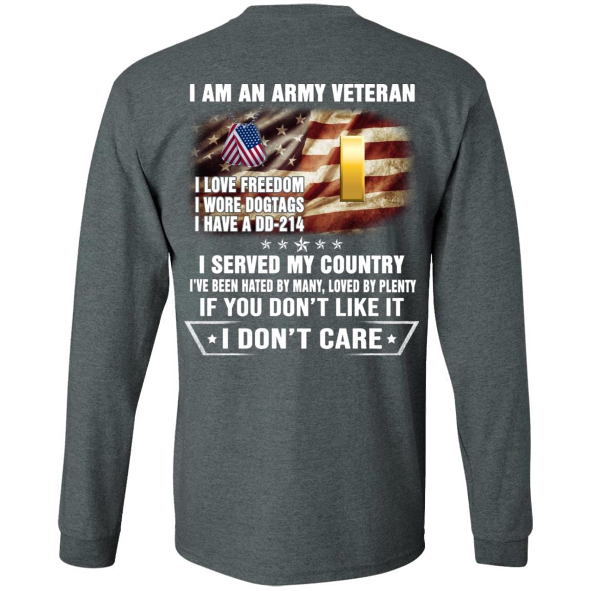 T-Shirt "I Am An Army Veteran" O-1 Second Lieutenant(2LT)Rank On Back-TShirt-Army-Veterans Nation