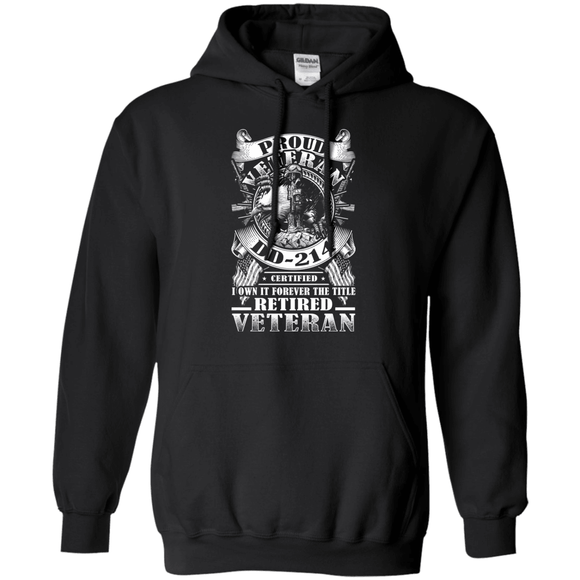 Military T-Shirt "Proud Veteran DD 214 with Title Retired Veteran" Front-TShirt-General-Veterans Nation